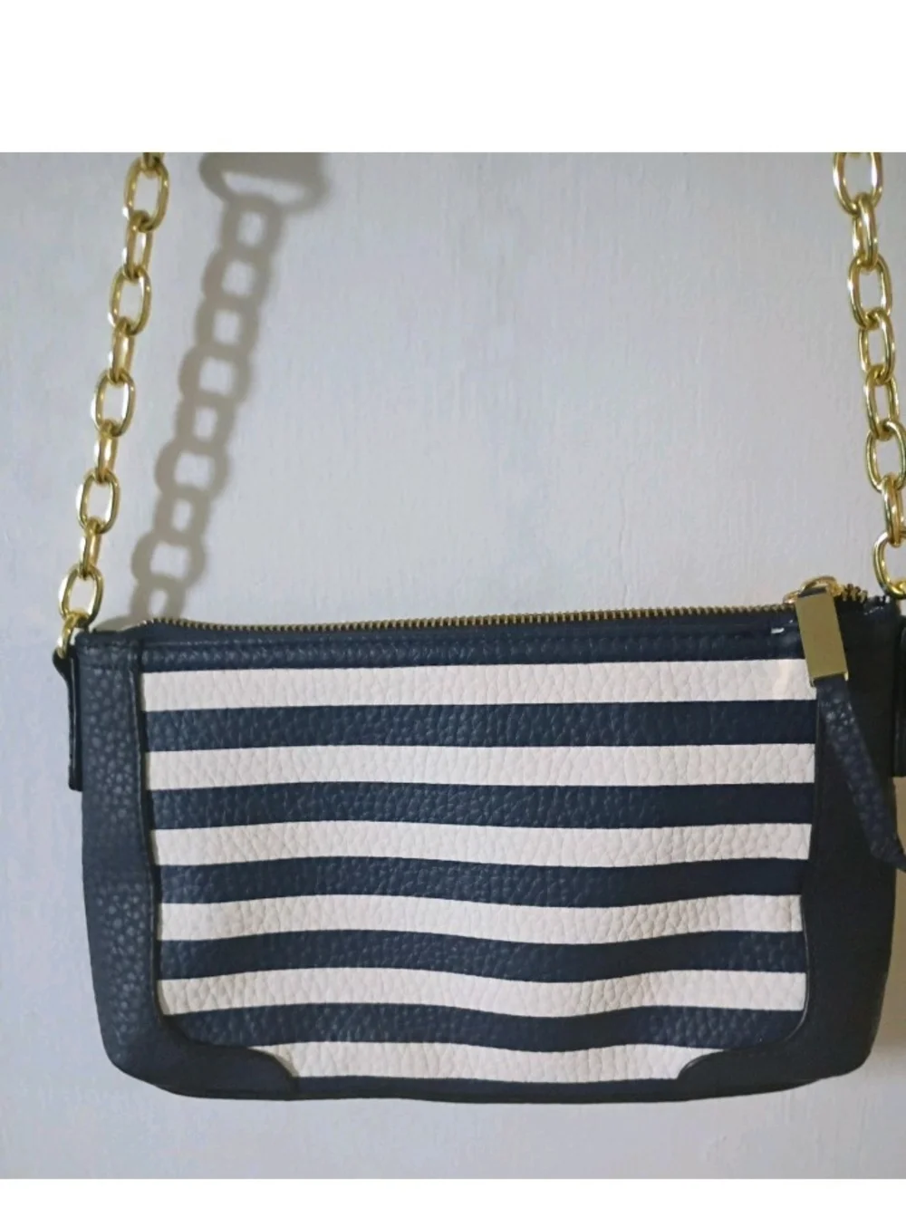Merona Navy and White Striped Crossbody with Gold Chain
